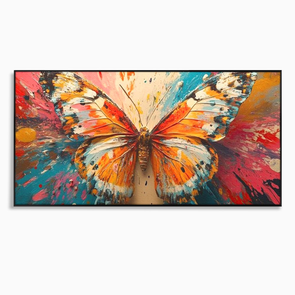Leinwand Wandkunst Canvas Premium, LuxCanva® M1141, Herbst Schmetterling, Orange, Farbig, Farbig, Malerei, Moderne Kunst, Flügel, Schmetterling, Jahreszeit, Herbst, Spritzer, Urban, Büro, Wohnen, Kinderzimmer