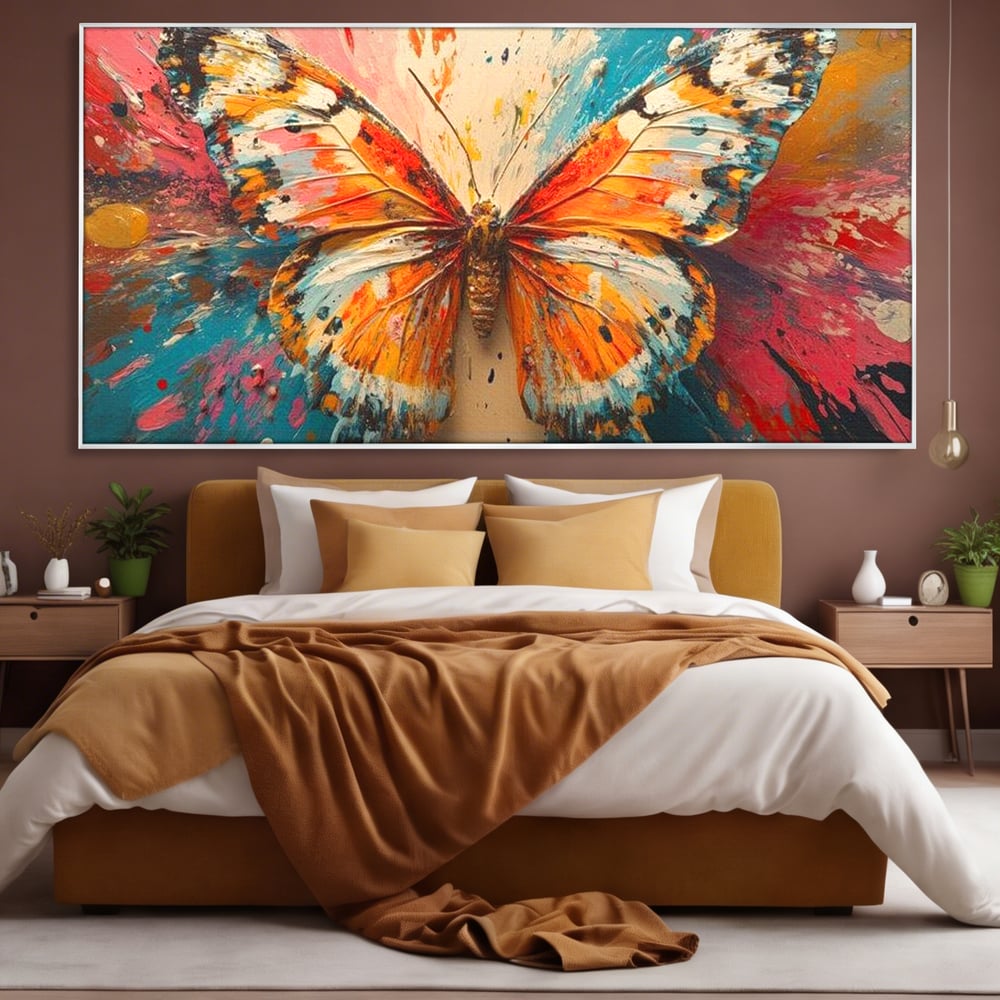 Leinwand Wandkunst Canvas Premium, LuxCanva® M1141, Herbst Schmetterling, Orange, Farbig, Farbig, Malerei, Moderne Kunst, Flügel, Schmetterling, Jahreszeit, Herbst, Spritzer, Urban, Büro, Wohnen, Kinderzimmer
