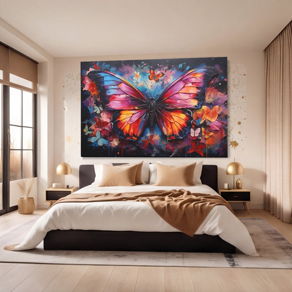Leinwandbilder Premium, LuxCanva® M1142, Schmetterling Universum, Nacht, Dunkelheit, Degrade, Schmetterlinge, Insekten, Lebendige Farben, Traum, Fantastisch, Intensiv, Moderne Kunst, Büro, Wohnen, Kinderzimmer