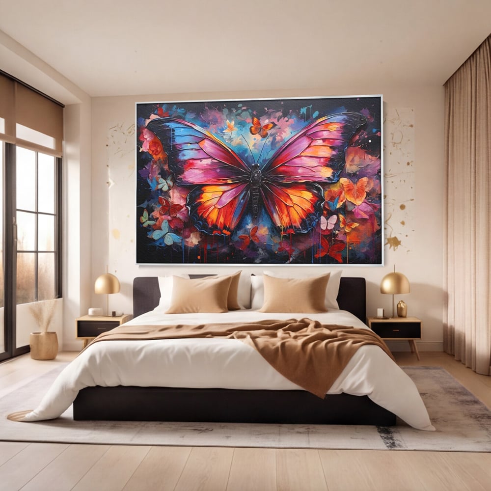 Leinwandbilder Premium, LuxCanva® M1142, Schmetterling Universum, Nacht, Dunkelheit, Degrade, Schmetterlinge, Insekten, Lebendige Farben, Traum, Fantastisch, Intensiv, Moderne Kunst, Büro, Wohnen, Kinderzimmer