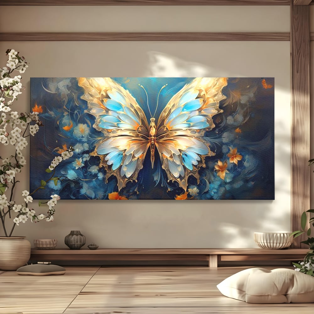 Tablou Canvas Premium, LuxCanva® M1143, Magie Translucida, Sidef, Regal, Diafan, Magie, Aripi, Flori, Elegant, Angelic, Eteric, Transparent, Fantastic, Fluture, Birou, Living, Camera Copil