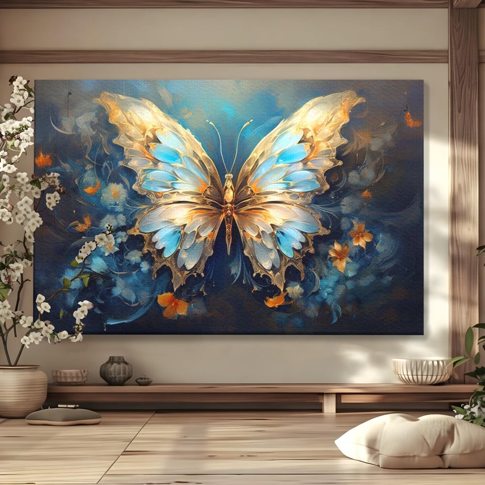 Tablou Canvas Premium, LuxCanva® M1143, Magie Translucida, Sidef, Regal, Diafan, Magie, Aripi, Flori, Elegant, Angelic, Eteric, Transparent, Fantastic, Fluture, Birou, Living, Camera Copil