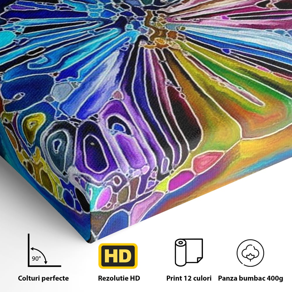 Tablou Canvas Premium, LuxCanva® M1144, Fluture Caleidoscopic, Mozaic, Vitraliu, Abstract, Fluture, Aripi, Caleidoscop, Arta Moderna, Multicolor, Iridescent, Birou, Living, Camera Copil