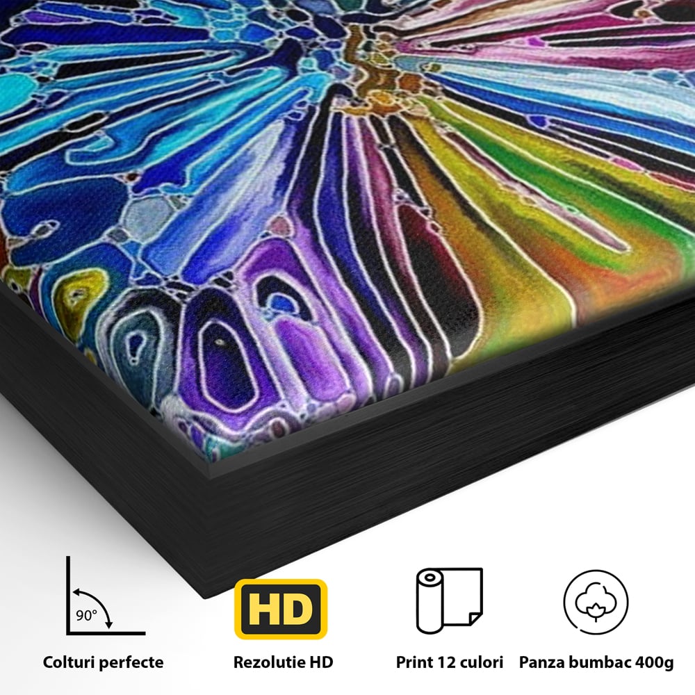 Tablou Canvas Premium, LuxCanva® M1144, Fluture Caleidoscopic, Mozaic, Vitraliu, Abstract, Fluture, Aripi, Caleidoscop, Arta Moderna, Multicolor, Iridescent, Birou, Living, Camera Copil