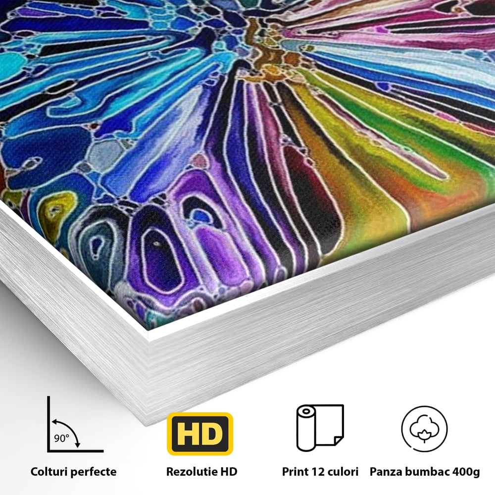 Tablou Canvas Premium, LuxCanva® M1144, Fluture Caleidoscopic, Mozaic, Vitraliu, Abstract, Fluture, Aripi, Caleidoscop, Arta Moderna, Multicolor, Iridescent, Birou, Living, Camera Copil