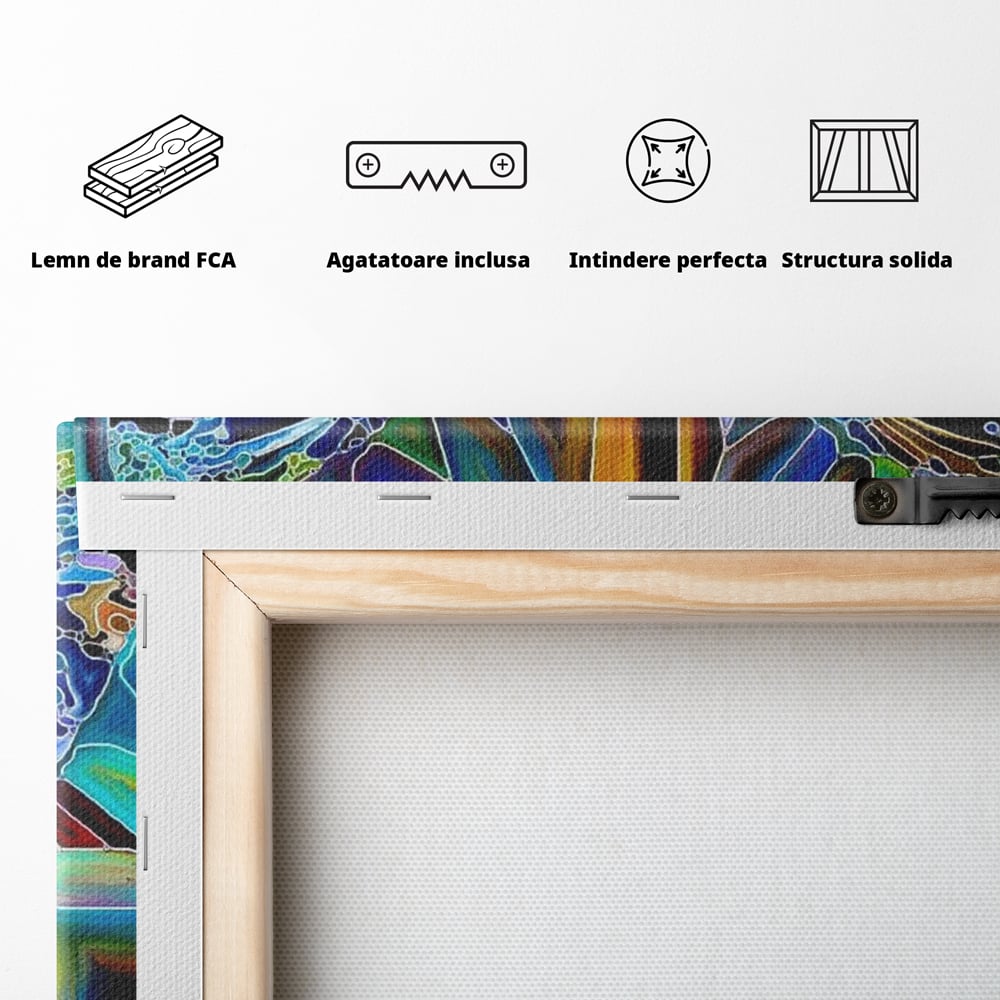 Tablou Canvas Premium, LuxCanva® M1144, Fluture Caleidoscopic, Mozaic, Vitraliu, Abstract, Fluture, Aripi, Caleidoscop, Arta Moderna, Multicolor, Iridescent, Birou, Living, Camera Copil