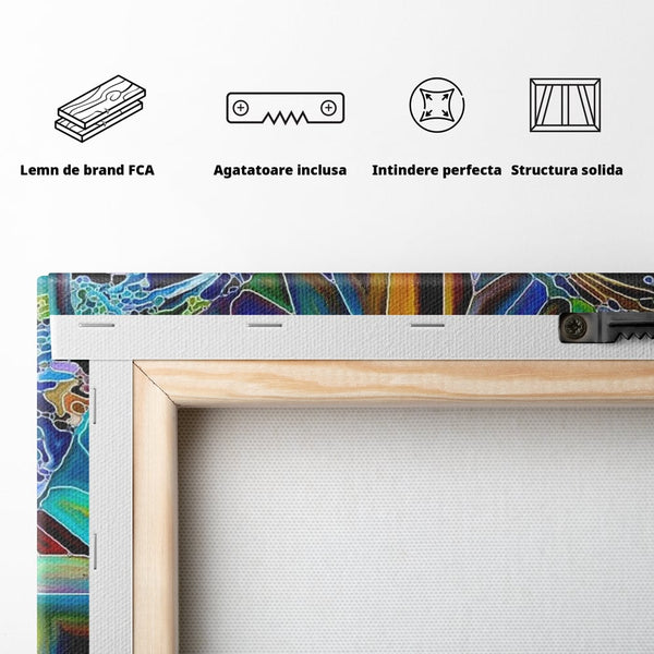 Tablou Canvas Premium, LuxCanva® M1144, Fluture Caleidoscopic, Mozaic, Vitraliu, Abstract, Fluture, Aripi, Caleidoscop, Arta Moderna, Multicolor, Iridescent, Birou, Living, Camera Copil