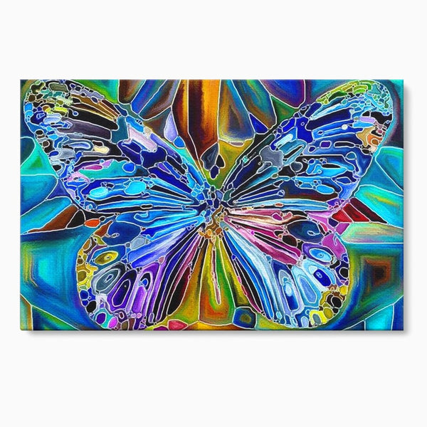 Tablou Canvas Premium, LuxCanva® M1144, Fluture Caleidoscopic, Mozaic, Vitraliu, Abstract, Fluture, Aripi, Caleidoscop, Arta Moderna, Multicolor, Iridescent, Birou, Living, Camera Copil
