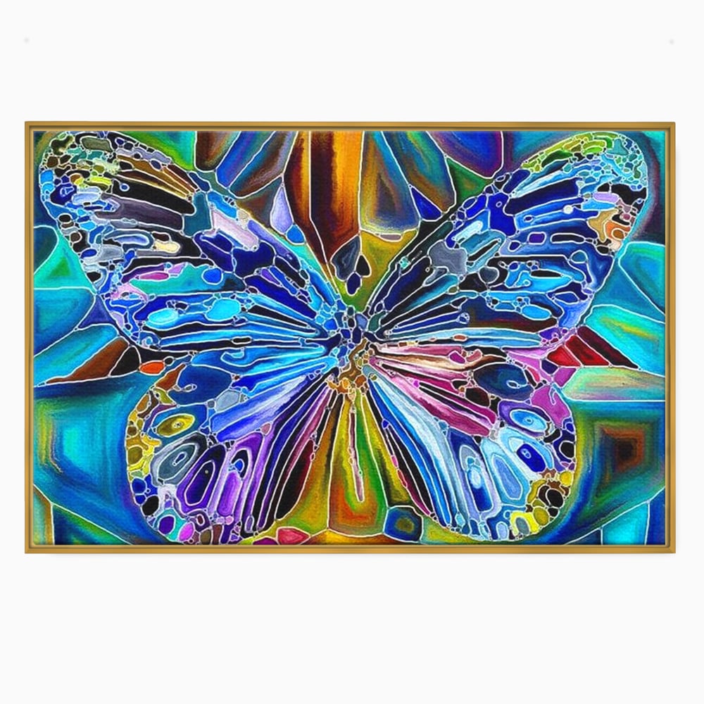 Tablou Canvas Premium, LuxCanva® M1144, Fluture Caleidoscopic, Mozaic, Vitraliu, Abstract, Fluture, Aripi, Caleidoscop, Arta Moderna, Multicolor, Iridescent, Birou, Living, Camera Copil