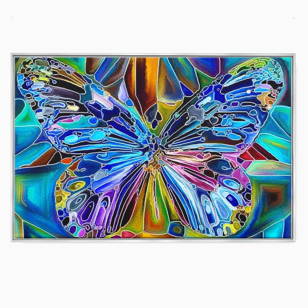 Tablou Canvas Premium, LuxCanva® M1144, Fluture Caleidoscopic, Mozaic, Vitraliu, Abstract, Fluture, Aripi, Caleidoscop, Arta Moderna, Multicolor, Iridescent, Birou, Living, Camera Copil