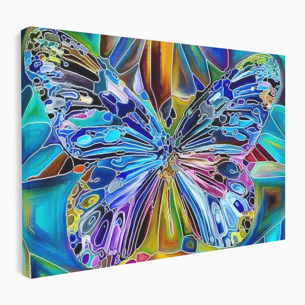 Tablou Canvas Premium, LuxCanva® M1144, Fluture Caleidoscopic, Mozaic, Vitraliu, Abstract, Fluture, Aripi, Caleidoscop, Arta Moderna, Multicolor, Iridescent, Birou, Living, Camera Copil