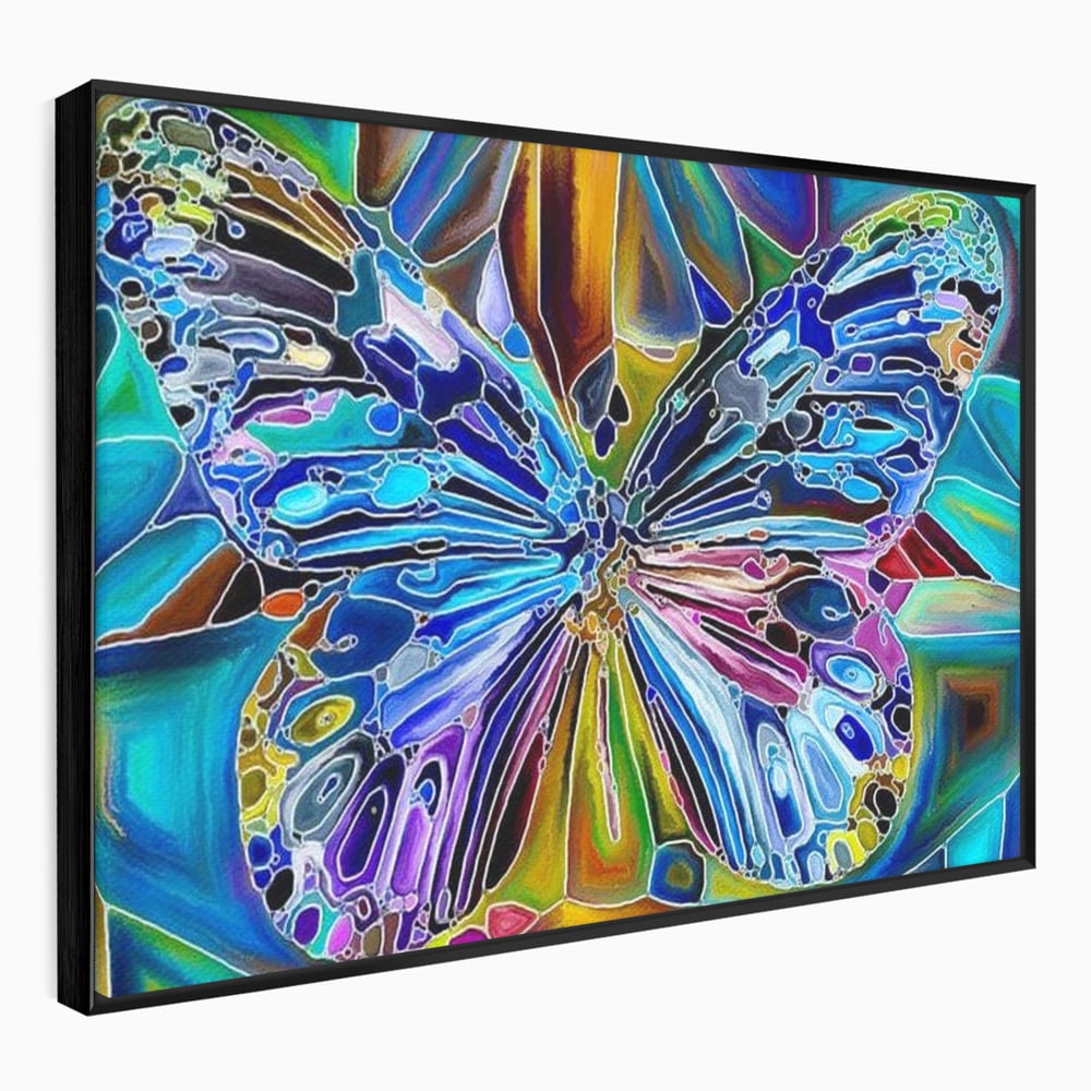 Tablou Canvas Premium, LuxCanva® M1144, Fluture Caleidoscopic, Mozaic, Vitraliu, Abstract, Fluture, Aripi, Caleidoscop, Arta Moderna, Multicolor, Iridescent, Birou, Living, Camera Copil