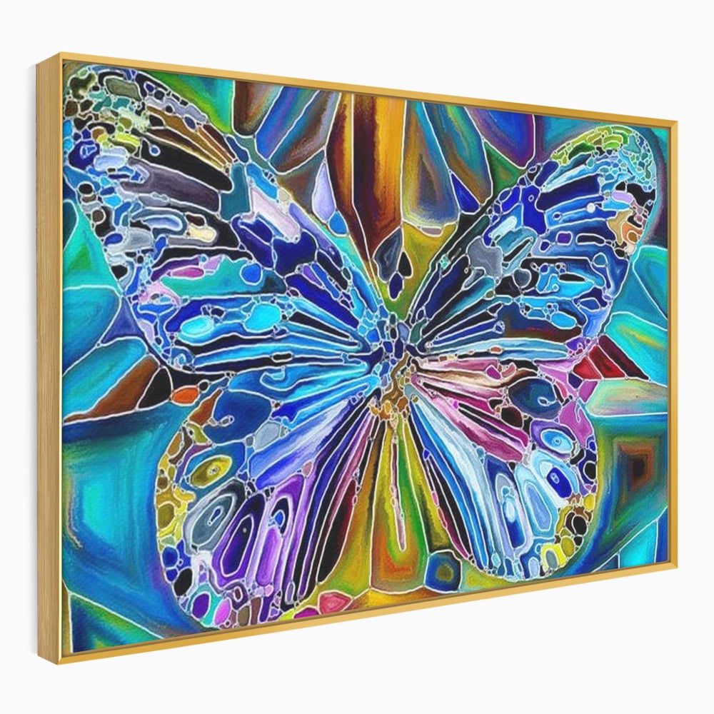 Tablou Canvas Premium, LuxCanva® M1144, Fluture Caleidoscopic, Mozaic, Vitraliu, Abstract, Fluture, Aripi, Caleidoscop, Arta Moderna, Multicolor, Iridescent, Birou, Living, Camera Copil