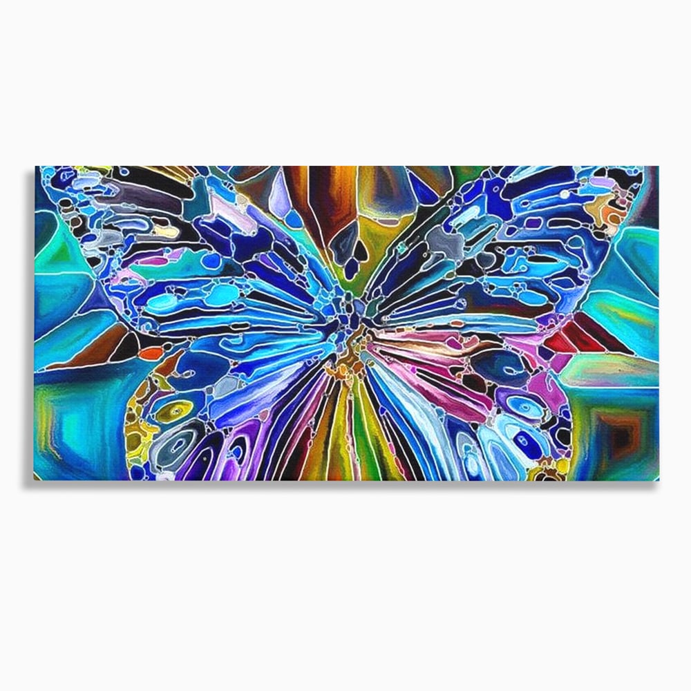 Tablou Canvas Premium, LuxCanva® M1144, Fluture Caleidoscopic, Mozaic, Vitraliu, Abstract, Fluture, Aripi, Caleidoscop, Arta Moderna, Multicolor, Iridescent, Birou, Living, Camera Copil