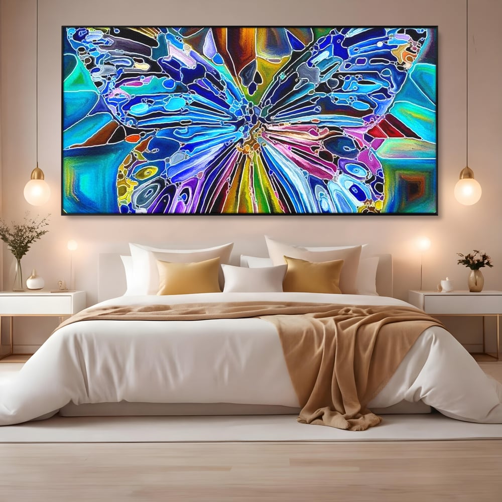 Tablou Canvas Premium, LuxCanva® M1144, Fluture Caleidoscopic, Mozaic, Vitraliu, Abstract, Fluture, Aripi, Caleidoscop, Arta Moderna, Multicolor, Iridescent, Birou, Living, Camera Copil