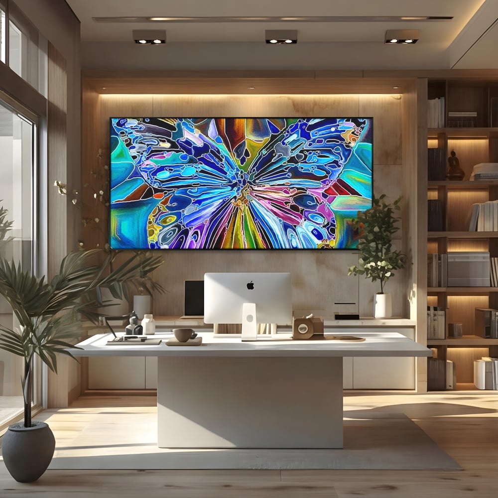 Tablou Canvas Premium, LuxCanva® M1144, Fluture Caleidoscopic, Mozaic, Vitraliu, Abstract, Fluture, Aripi, Caleidoscop, Arta Moderna, Multicolor, Iridescent, Birou, Living, Camera Copil
