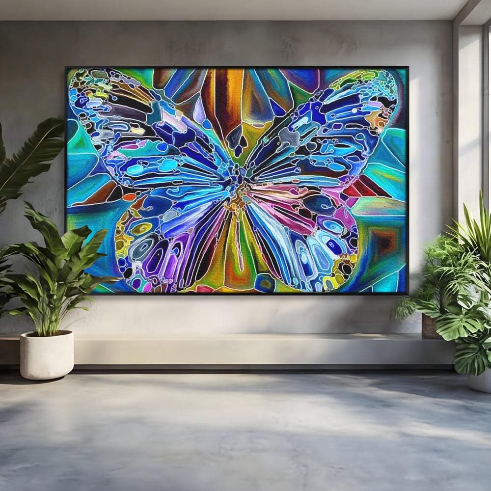 Tablou Canvas Premium, LuxCanva® M1144, Fluture Caleidoscopic, Mozaic, Vitraliu, Abstract, Fluture, Aripi, Caleidoscop, Arta Moderna, Multicolor, Iridescent, Birou, Living, Camera Copil