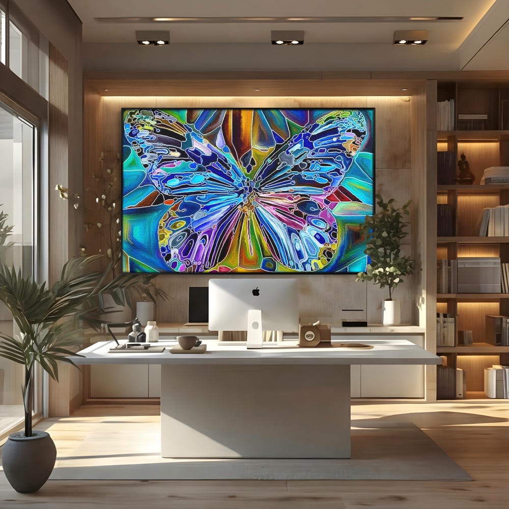 Tablou Canvas Premium, LuxCanva® M1144, Fluture Caleidoscopic, Mozaic, Vitraliu, Abstract, Fluture, Aripi, Caleidoscop, Arta Moderna, Multicolor, Iridescent, Birou, Living, Camera Copil