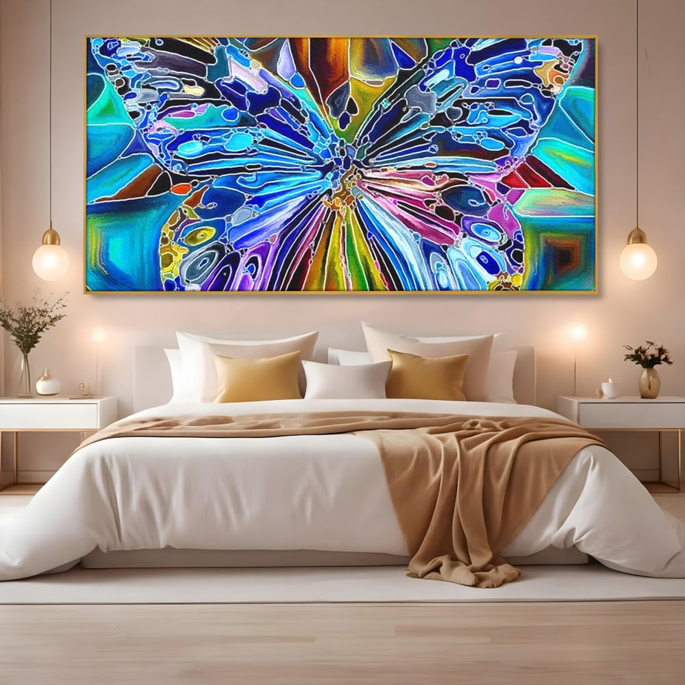 Tablou Canvas Premium, LuxCanva® M1144, Fluture Caleidoscopic, Mozaic, Vitraliu, Abstract, Fluture, Aripi, Caleidoscop, Arta Moderna, Multicolor, Iridescent, Birou, Living, Camera Copil