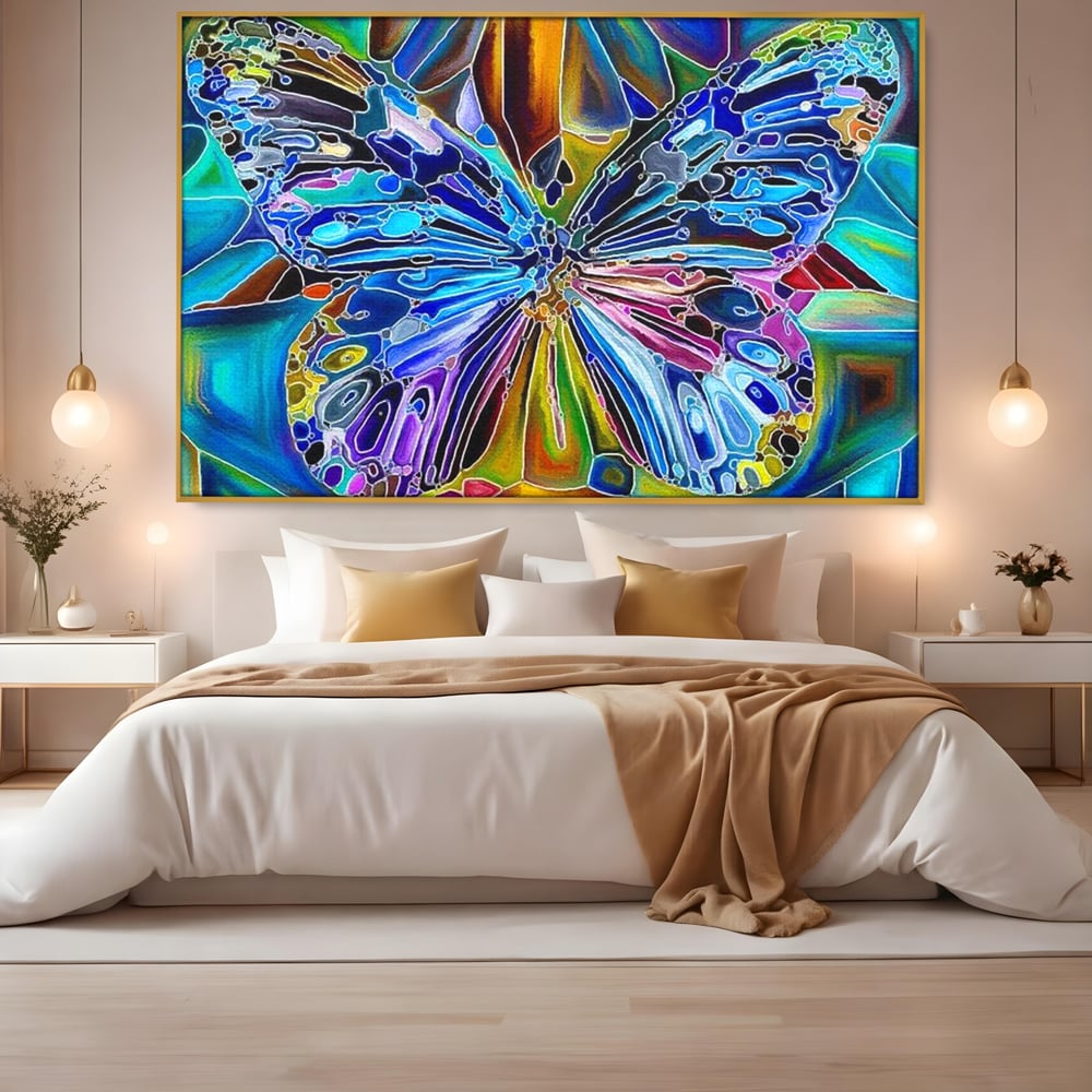 Tablou Canvas Premium, LuxCanva® M1144, Fluture Caleidoscopic, Mozaic, Vitraliu, Abstract, Fluture, Aripi, Caleidoscop, Arta Moderna, Multicolor, Iridescent, Birou, Living, Camera Copil