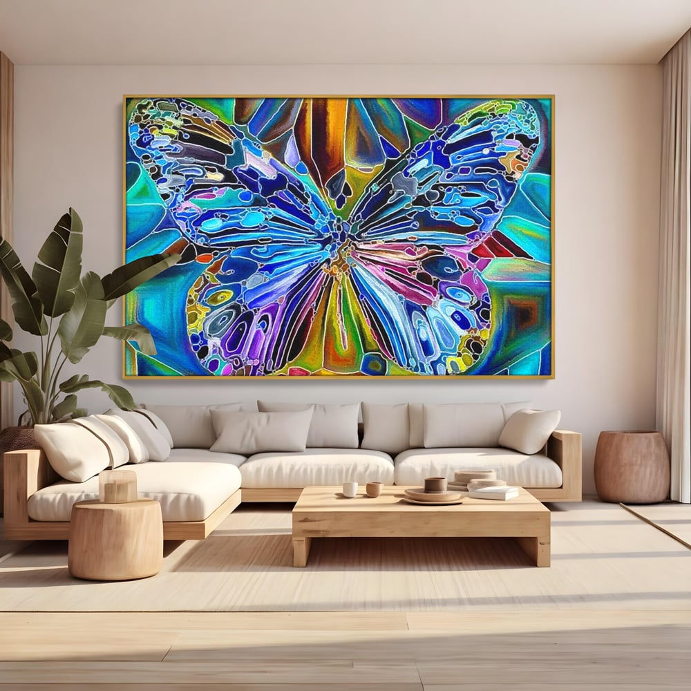 Tablou Canvas Premium, LuxCanva® M1144, Fluture Caleidoscopic, Mozaic, Vitraliu, Abstract, Fluture, Aripi, Caleidoscop, Arta Moderna, Multicolor, Iridescent, Birou, Living, Camera Copil