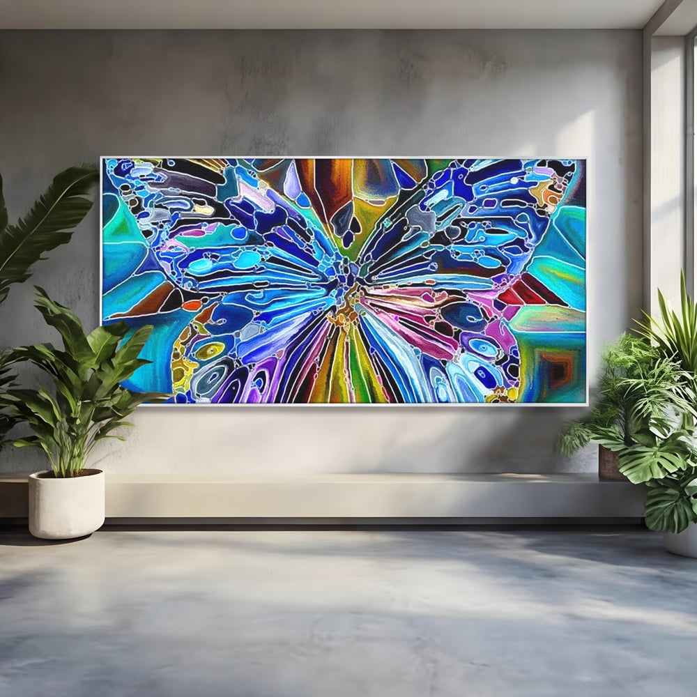 Tablou Canvas Premium, LuxCanva® M1144, Fluture Caleidoscopic, Mozaic, Vitraliu, Abstract, Fluture, Aripi, Caleidoscop, Arta Moderna, Multicolor, Iridescent, Birou, Living, Camera Copil