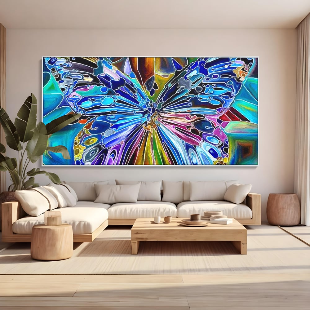Tablou Canvas Premium, LuxCanva® M1144, Fluture Caleidoscopic, Mozaic, Vitraliu, Abstract, Fluture, Aripi, Caleidoscop, Arta Moderna, Multicolor, Iridescent, Birou, Living, Camera Copil