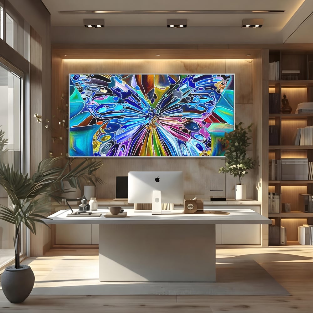 Tablou Canvas Premium, LuxCanva® M1144, Fluture Caleidoscopic, Mozaic, Vitraliu, Abstract, Fluture, Aripi, Caleidoscop, Arta Moderna, Multicolor, Iridescent, Birou, Living, Camera Copil