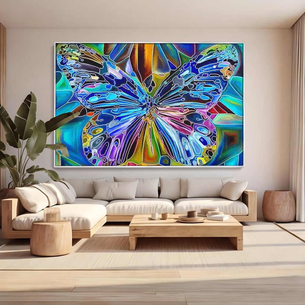 Tablou Canvas Premium, LuxCanva® M1144, Fluture Caleidoscopic, Mozaic, Vitraliu, Abstract, Fluture, Aripi, Caleidoscop, Arta Moderna, Multicolor, Iridescent, Birou, Living, Camera Copil