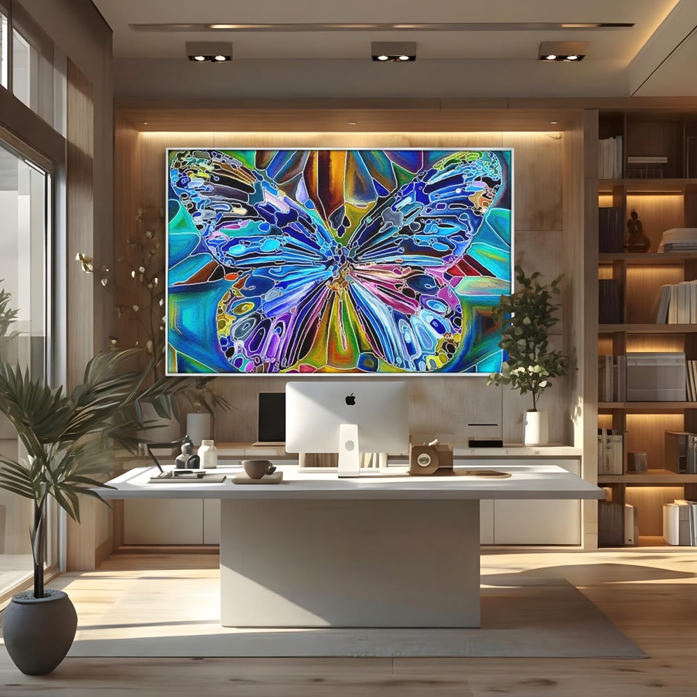 Tablou Canvas Premium, LuxCanva® M1144, Fluture Caleidoscopic, Mozaic, Vitraliu, Abstract, Fluture, Aripi, Caleidoscop, Arta Moderna, Multicolor, Iridescent, Birou, Living, Camera Copil