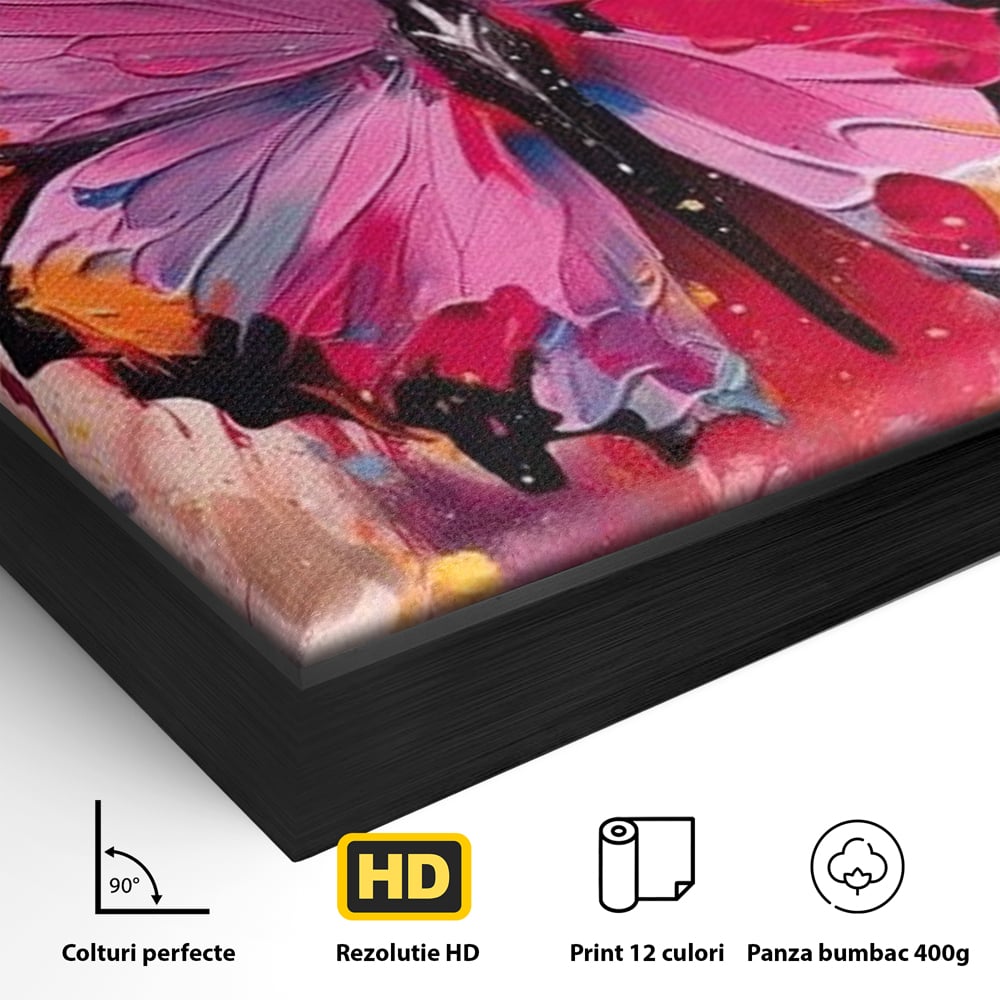 Tablou Canvas Premium, LuxCanva® M1145, Magie in Roz, Fluture, Aripi, Insecta, Graffiti, Street Art, Modern, Multicolor, Roz, Pictura, Picaturi, Stropi, Abstract, Birou, Living, Camera Copil