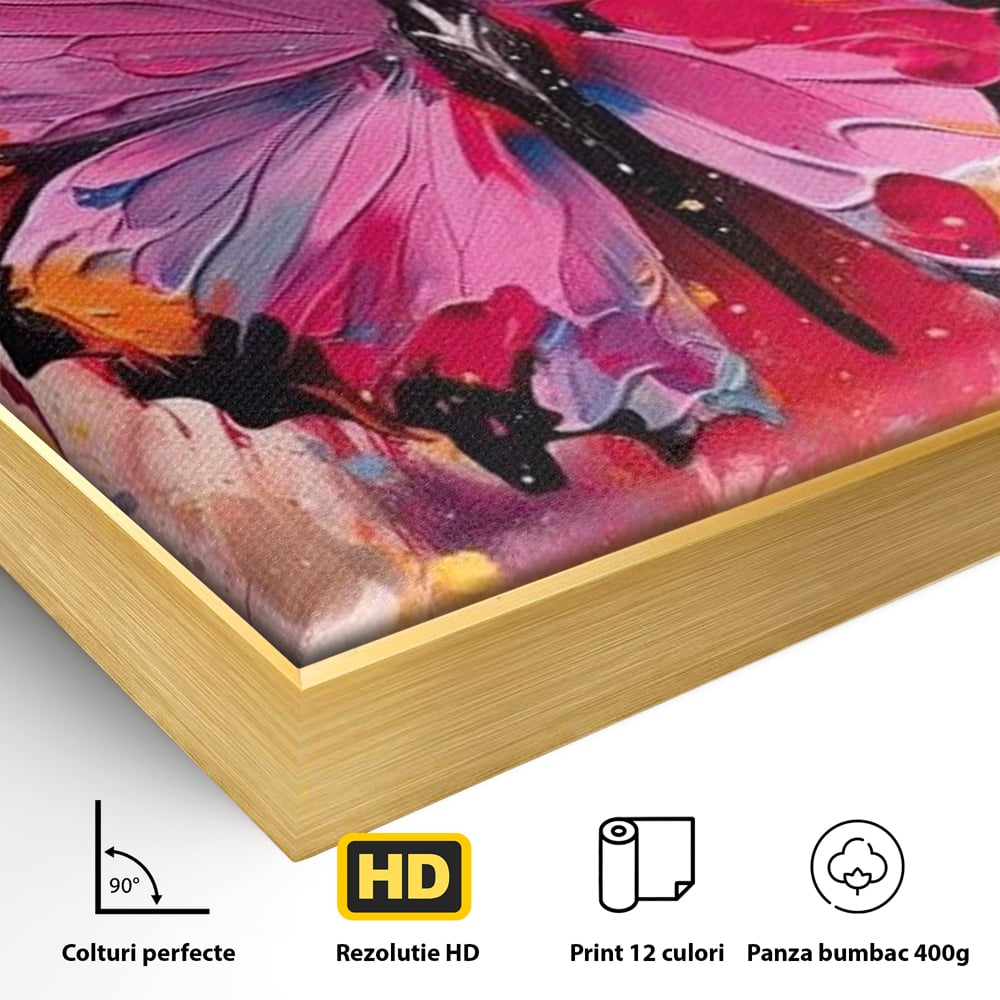 Tablou Canvas Premium, LuxCanva® M1145, Magie in Roz, Fluture, Aripi, Insecta, Graffiti, Street Art, Modern, Multicolor, Roz, Pictura, Picaturi, Stropi, Abstract, Birou, Living, Camera Copil