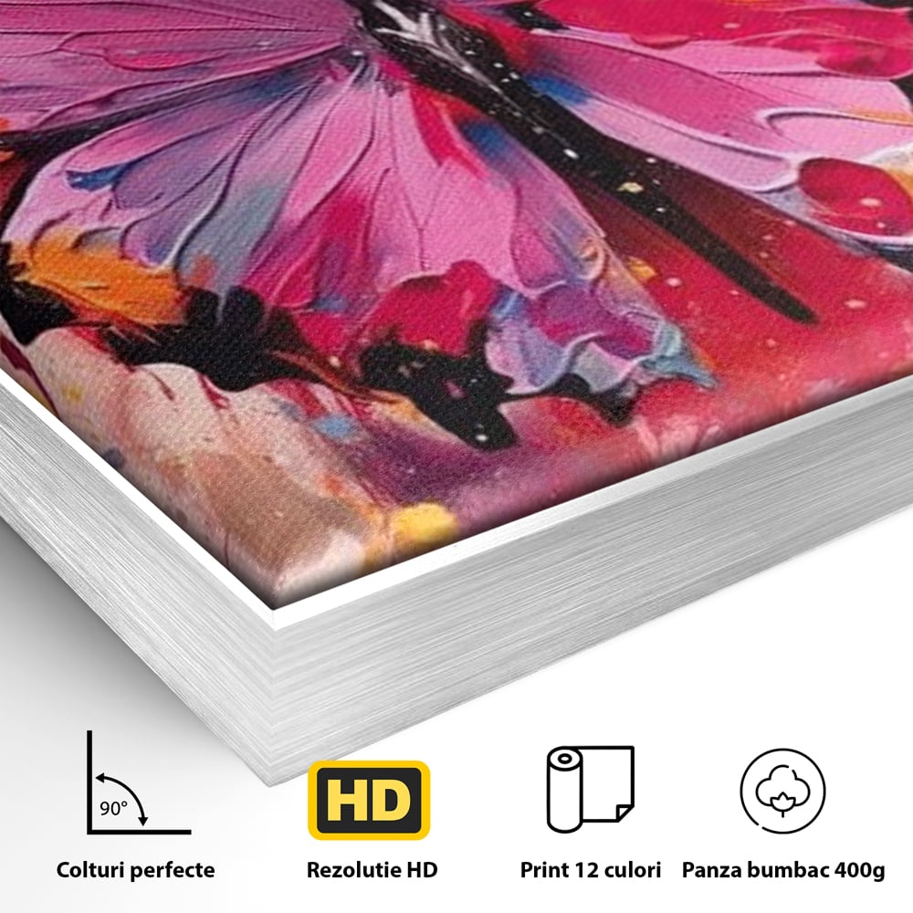 Tablou Canvas Premium, LuxCanva® M1145, Magie in Roz, Fluture, Aripi, Insecta, Graffiti, Street Art, Modern, Multicolor, Roz, Pictura, Picaturi, Stropi, Abstract, Birou, Living, Camera Copil