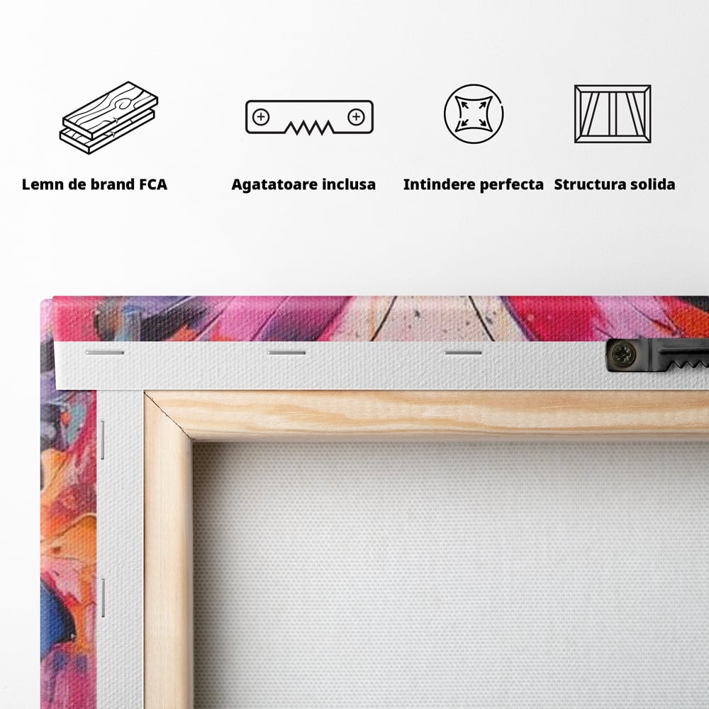 Tablou Canvas Premium, LuxCanva® M1145, Magie in Roz, Fluture, Aripi, Insecta, Graffiti, Street Art, Modern, Multicolor, Roz, Pictura, Picaturi, Stropi, Abstract, Birou, Living, Camera Copil