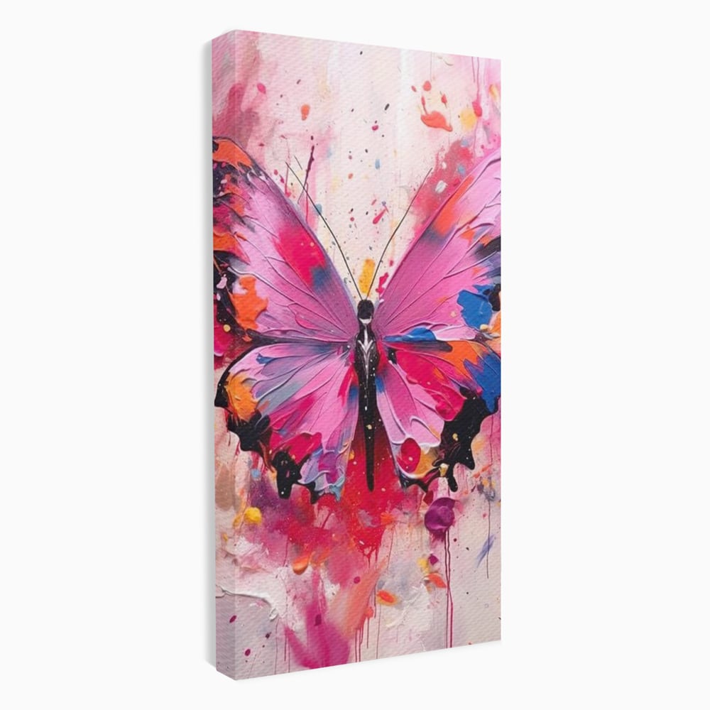 Tablou Canvas Premium, LuxCanva® M1145, Magie in Roz, Fluture, Aripi, Insecta, Graffiti, Street Art, Modern, Multicolor, Roz, Pictura, Picaturi, Stropi, Abstract, Birou, Living, Camera Copil