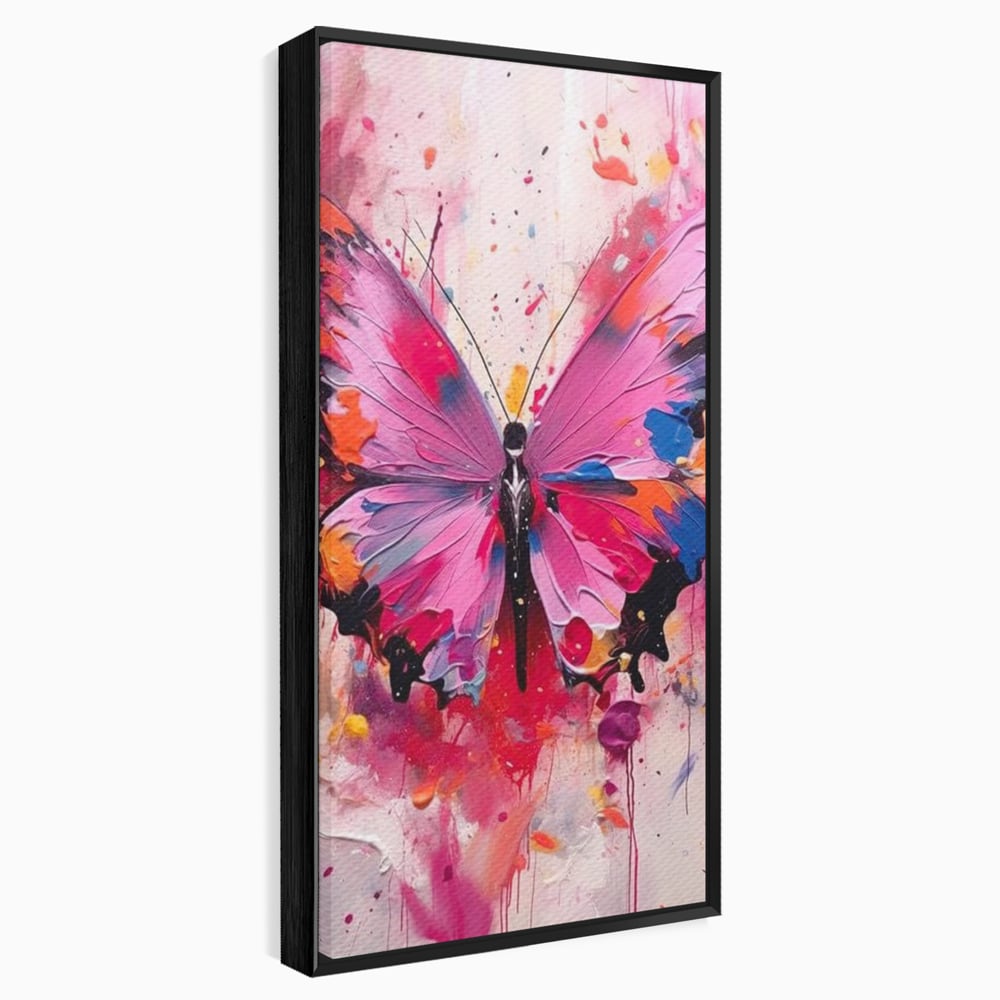 Tablou Canvas Premium, LuxCanva® M1145, Magie in Roz, Fluture, Aripi, Insecta, Graffiti, Street Art, Modern, Multicolor, Roz, Pictura, Picaturi, Stropi, Abstract, Birou, Living, Camera Copil