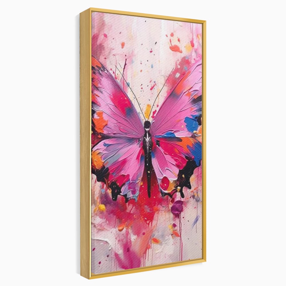 Tablou Canvas Premium, LuxCanva® M1145, Magie in Roz, Fluture, Aripi, Insecta, Graffiti, Street Art, Modern, Multicolor, Roz, Pictura, Picaturi, Stropi, Abstract, Birou, Living, Camera Copil