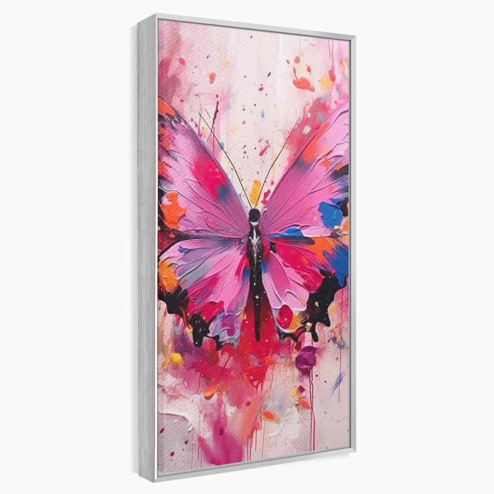 Tablou Canvas Premium, LuxCanva® M1145, Magie in Roz, Fluture, Aripi, Insecta, Graffiti, Street Art, Modern, Multicolor, Roz, Pictura, Picaturi, Stropi, Abstract, Birou, Living, Camera Copil