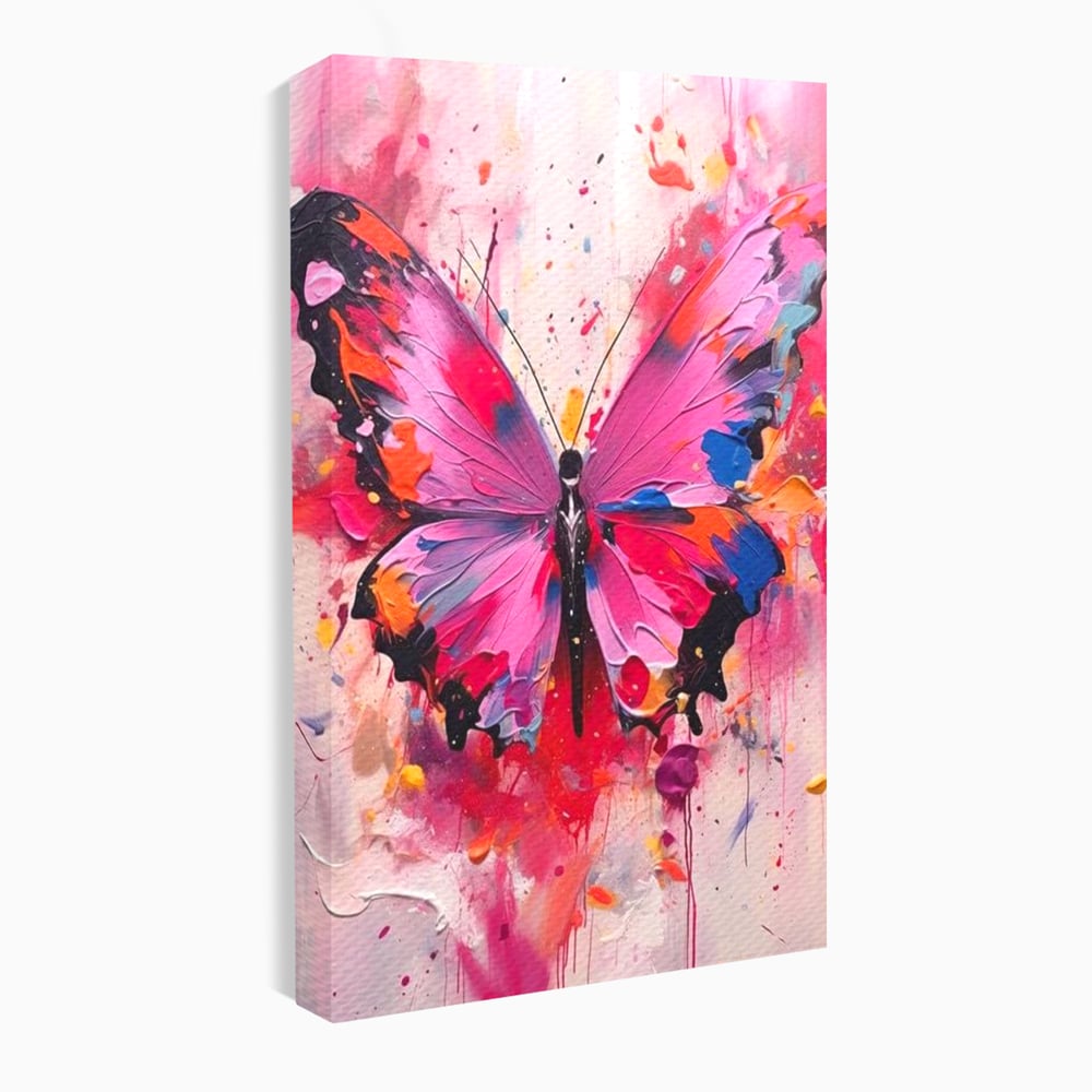 Tablou Canvas Premium, LuxCanva® M1145, Magie in Roz, Fluture, Aripi, Insecta, Graffiti, Street Art, Modern, Multicolor, Roz, Pictura, Picaturi, Stropi, Abstract, Birou, Living, Camera Copil