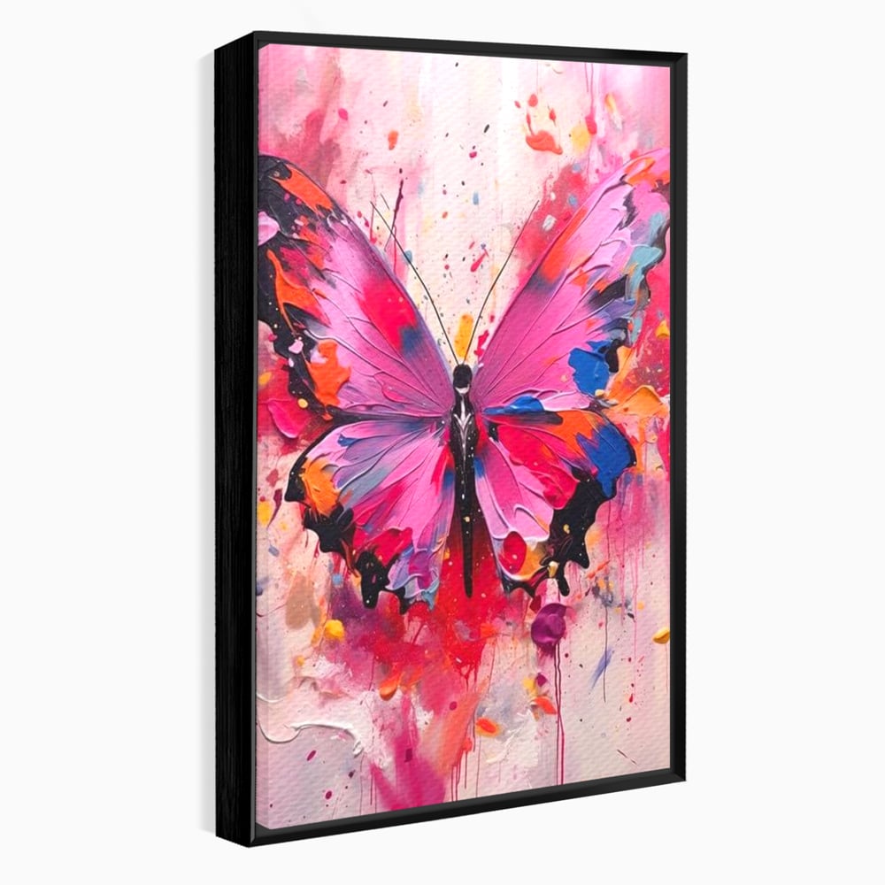 Tablou Canvas Premium, LuxCanva® M1145, Magie in Roz, Fluture, Aripi, Insecta, Graffiti, Street Art, Modern, Multicolor, Roz, Pictura, Picaturi, Stropi, Abstract, Birou, Living, Camera Copil