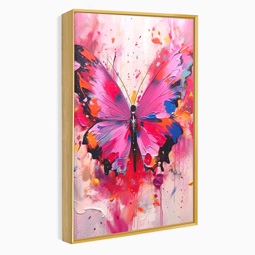 Tablou Canvas Premium, LuxCanva® M1145, Magie in Roz, Fluture, Aripi, Insecta, Graffiti, Street Art, Modern, Multicolor, Roz, Pictura, Picaturi, Stropi, Abstract, Birou, Living, Camera Copil