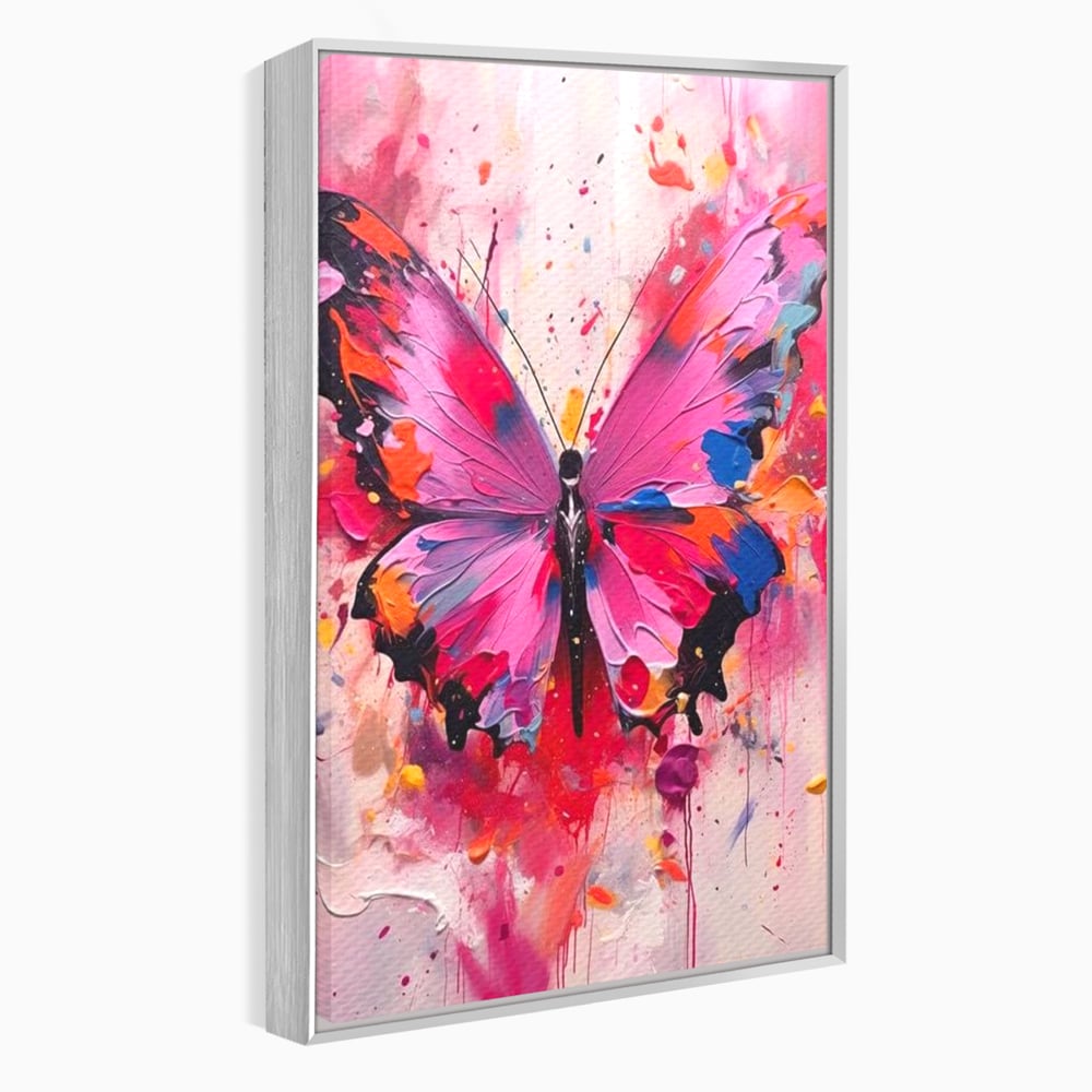 Tablou Canvas Premium, LuxCanva® M1145, Magie in Roz, Fluture, Aripi, Insecta, Graffiti, Street Art, Modern, Multicolor, Roz, Pictura, Picaturi, Stropi, Abstract, Birou, Living, Camera Copil