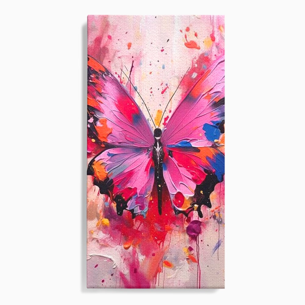 Tablou Canvas Premium, LuxCanva® M1145, Magie in Roz, Fluture, Aripi, Insecta, Graffiti, Street Art, Modern, Multicolor, Roz, Pictura, Picaturi, Stropi, Abstract, Birou, Living, Camera Copil