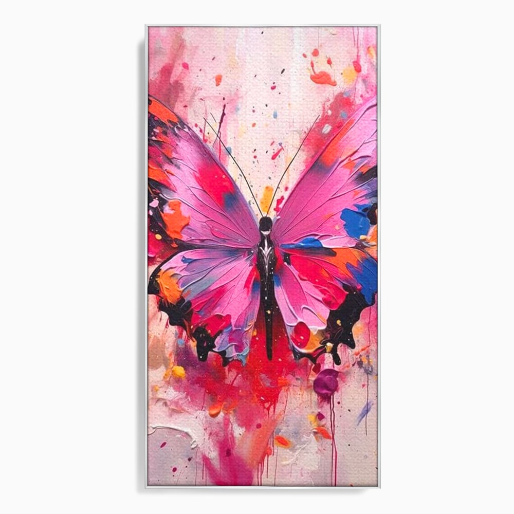 Tablou Canvas Premium, LuxCanva® M1145, Magie in Roz, Fluture, Aripi, Insecta, Graffiti, Street Art, Modern, Multicolor, Roz, Pictura, Picaturi, Stropi, Abstract, Birou, Living, Camera Copil