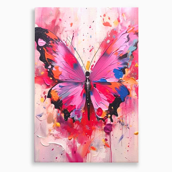 Tablou Canvas Premium, LuxCanva® M1145, Magie in Roz, Fluture, Aripi, Insecta, Graffiti, Street Art, Modern, Multicolor, Roz, Pictura, Picaturi, Stropi, Abstract, Birou, Living, Camera Copil