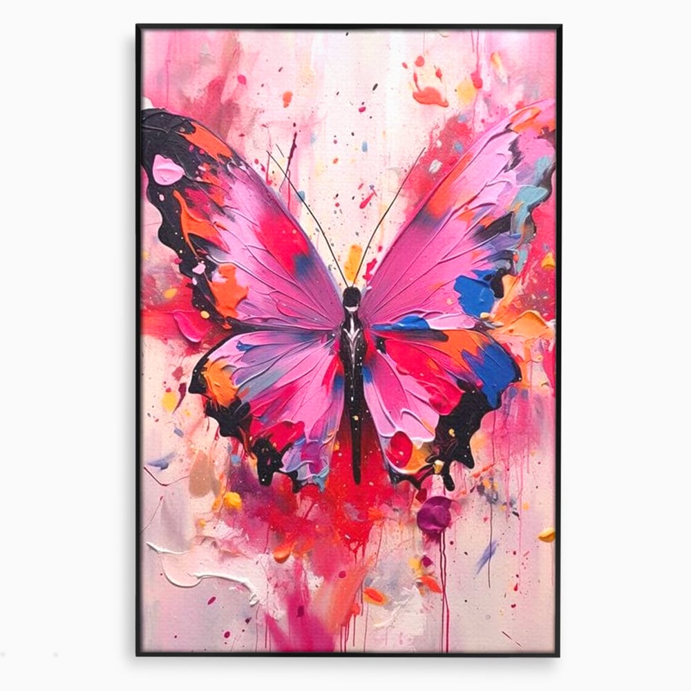 Tablou Canvas Premium, LuxCanva® M1145, Magie in Roz, Fluture, Aripi, Insecta, Graffiti, Street Art, Modern, Multicolor, Roz, Pictura, Picaturi, Stropi, Abstract, Birou, Living, Camera Copil