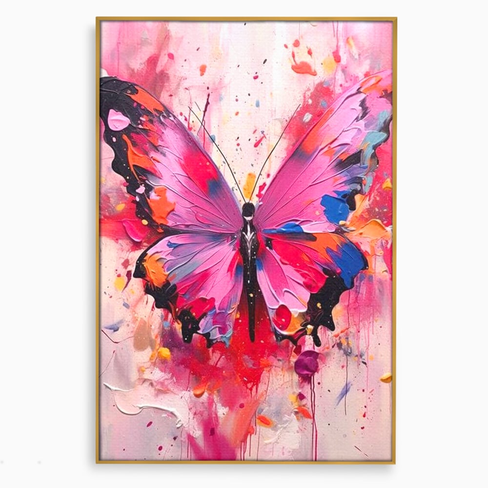 Tablou Canvas Premium, LuxCanva® M1145, Magie in Roz, Fluture, Aripi, Insecta, Graffiti, Street Art, Modern, Multicolor, Roz, Pictura, Picaturi, Stropi, Abstract, Birou, Living, Camera Copil