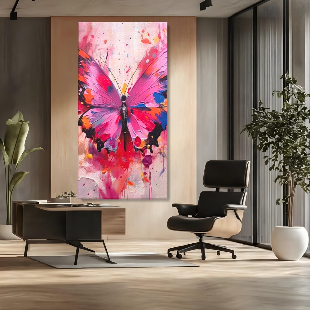 Tablou Canvas Premium, LuxCanva® M1145, Magie in Roz, Fluture, Aripi, Insecta, Graffiti, Street Art, Modern, Multicolor, Roz, Pictura, Picaturi, Stropi, Abstract, Birou, Living, Camera Copil