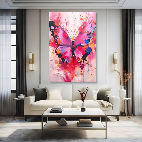 Tablou Canvas Premium, LuxCanva® M1145, Magie in Roz, Fluture, Aripi, Insecta, Graffiti, Street Art, Modern, Multicolor, Roz, Pictura, Picaturi, Stropi, Abstract, Birou, Living, Camera Copil