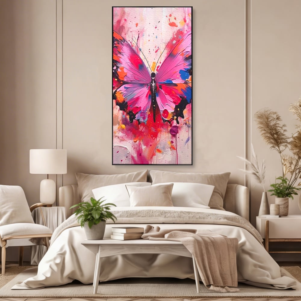 Tablou Canvas Premium, LuxCanva® M1145, Magie in Roz, Fluture, Aripi, Insecta, Graffiti, Street Art, Modern, Multicolor, Roz, Pictura, Picaturi, Stropi, Abstract, Birou, Living, Camera Copil
